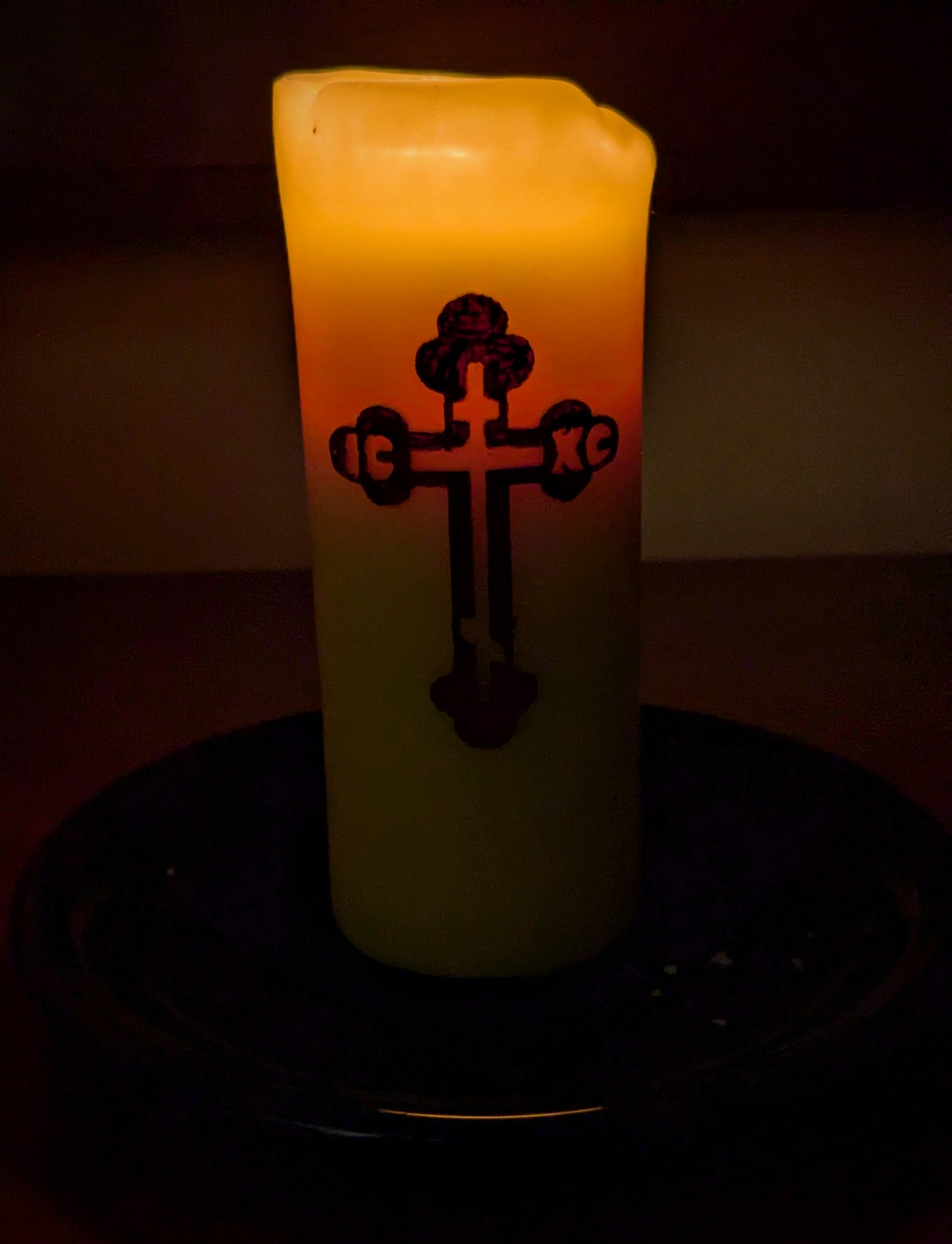 100% pure beeswax - Large Hand Painted Cross Candle
