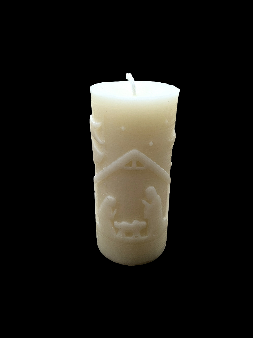 Classic Nativity Scene 100% Beeswax Candle -Small