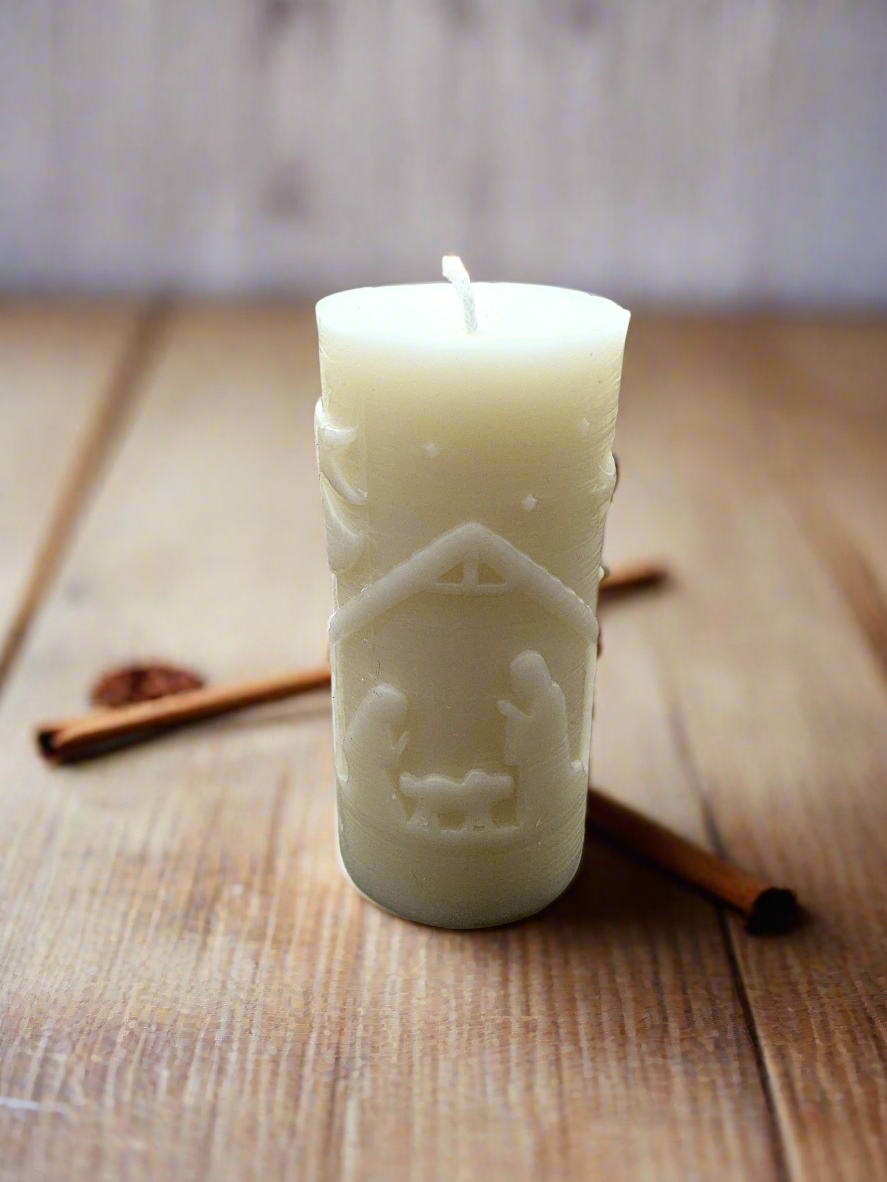 Classic Nativity Scene 100% Beeswax Candle -Small