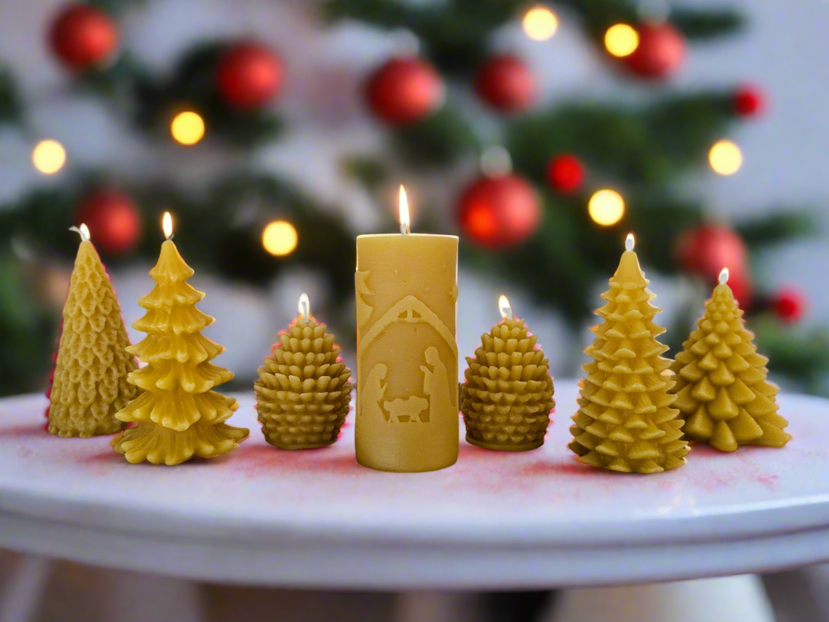 Classic Nativity Scene 100% Beeswax Candle -Small