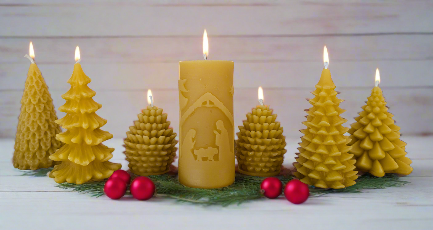 Classic Nativity Scene 100% Beeswax Candle -Small