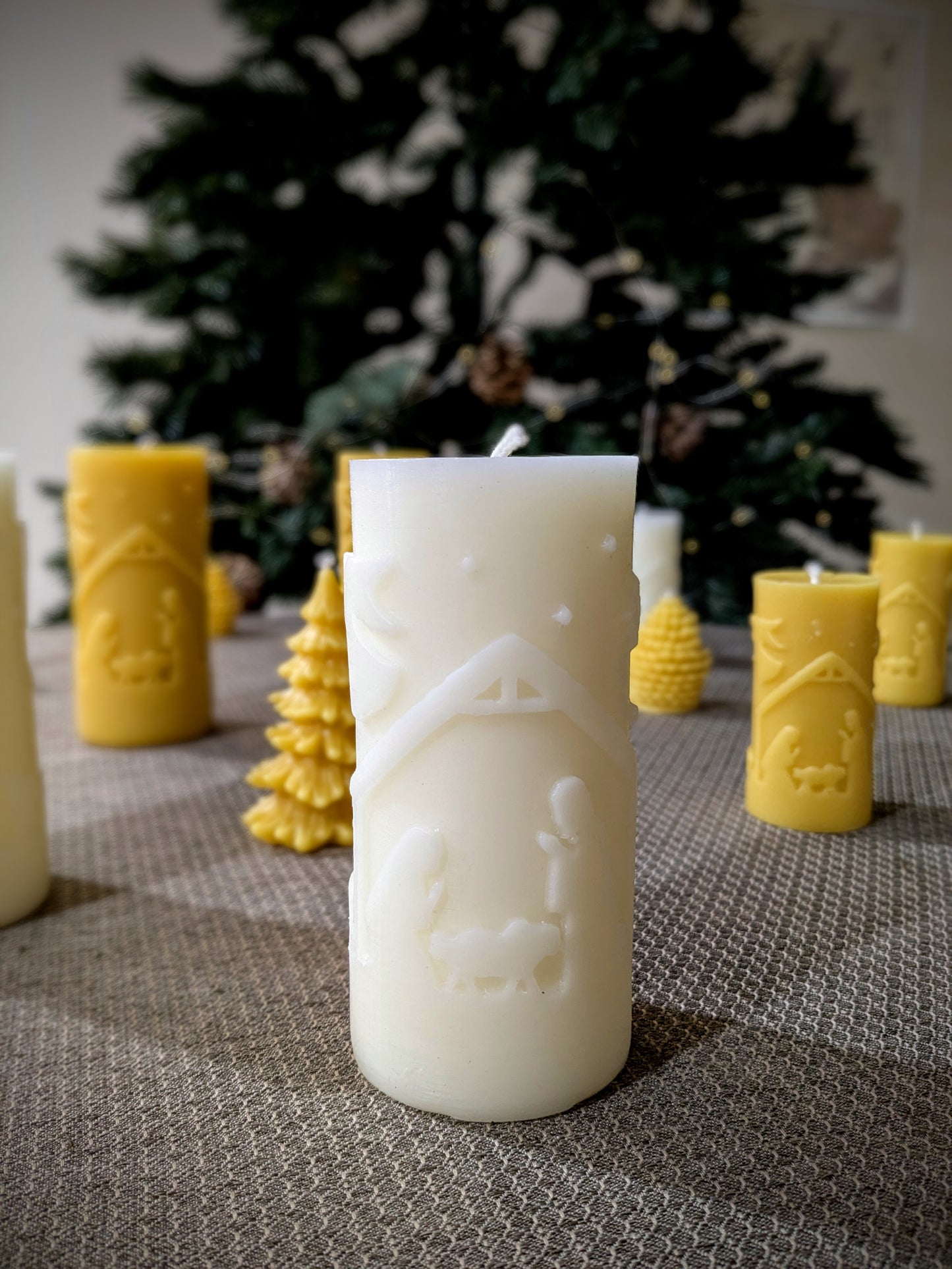 Classic Nativity Scene 100% Beeswax Candle -Large