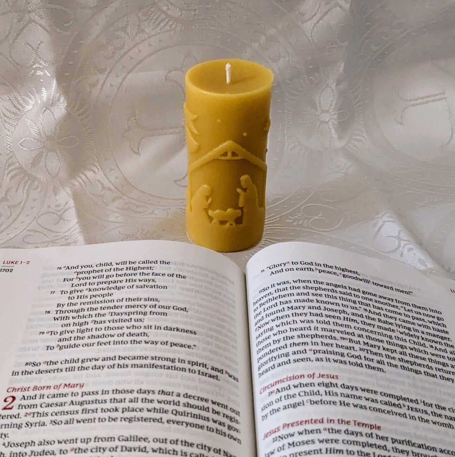 Classic Nativity Scene 100% Beeswax Candle -Small