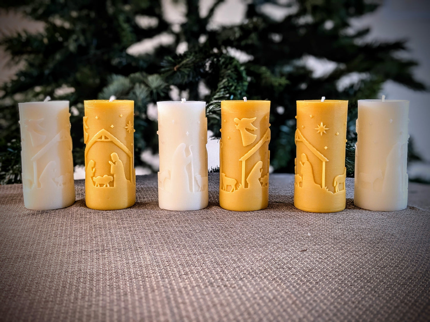 Classic Nativity Scene 100% Beeswax Candle -Large