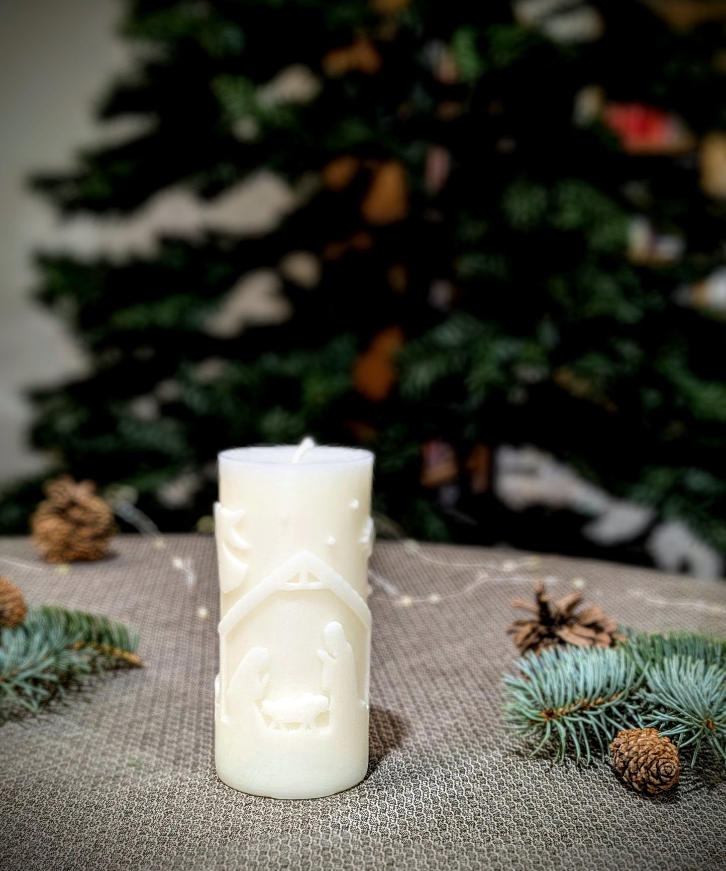 Classic Nativity Scene 100% Beeswax Candle -Large