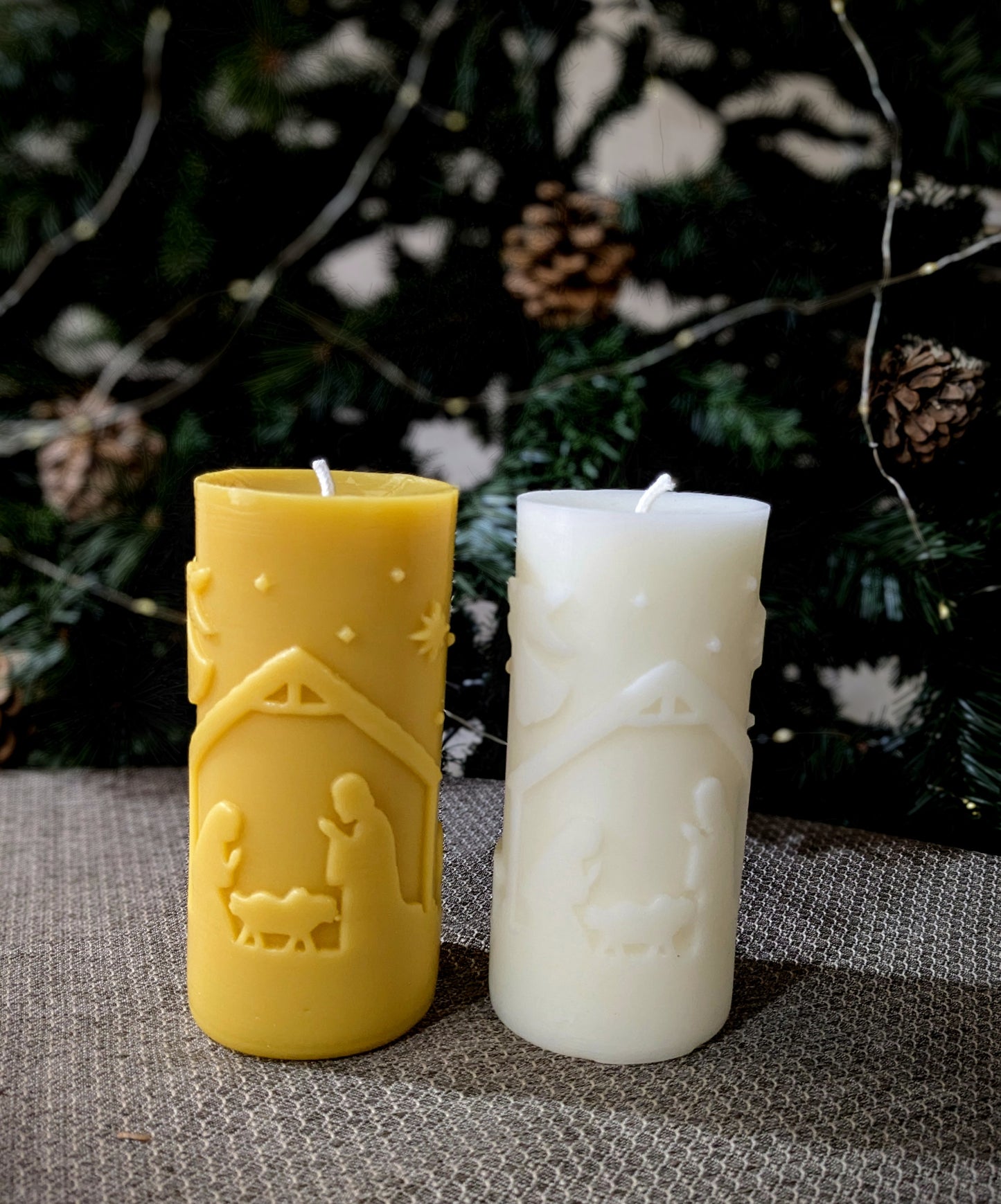 Classic Nativity Scene 100% Beeswax Candle -Large