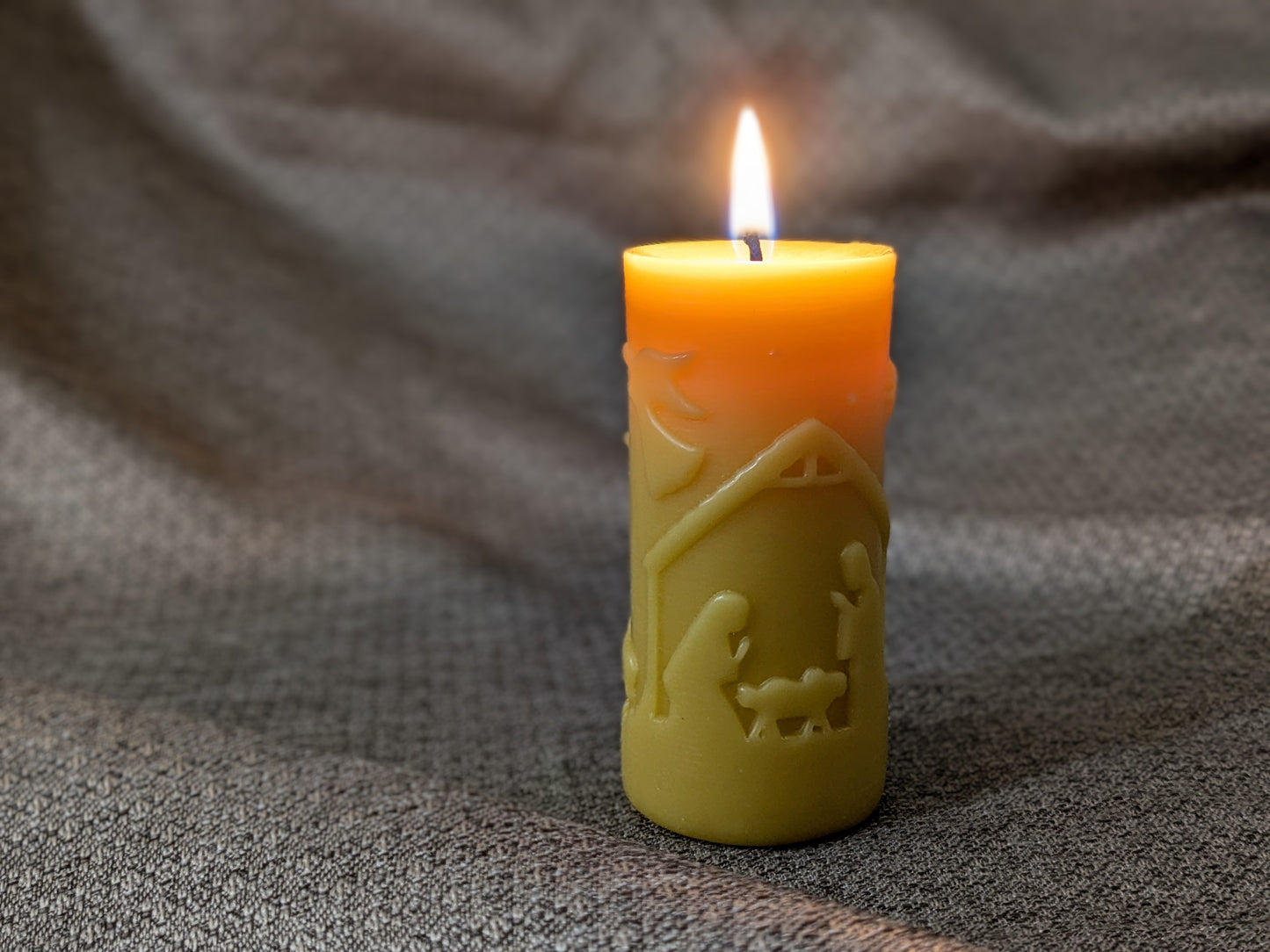 Classic Nativity Scene 100% Beeswax Candle -Small