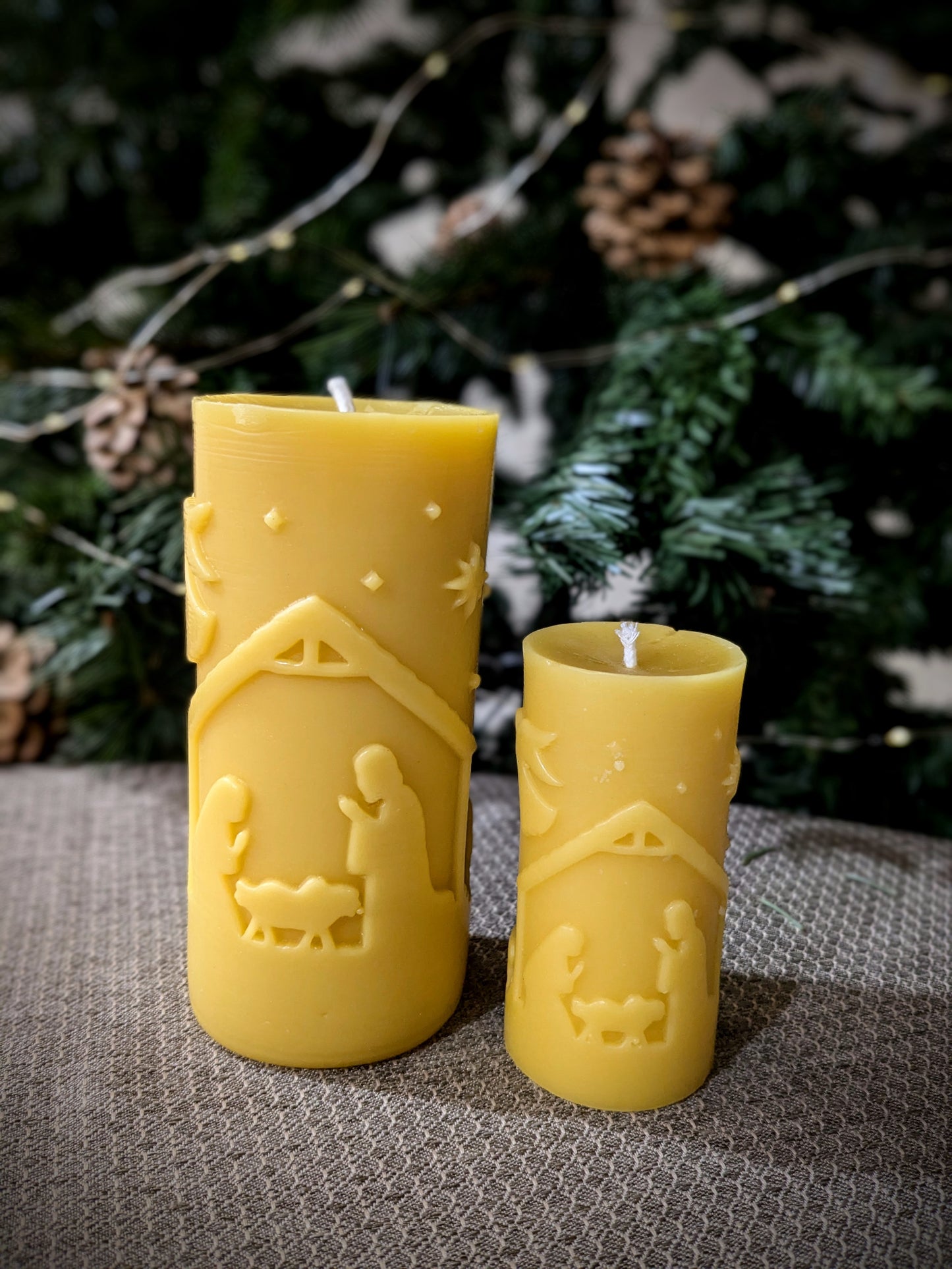 Classic Nativity Scene 100% Beeswax Candle -Large